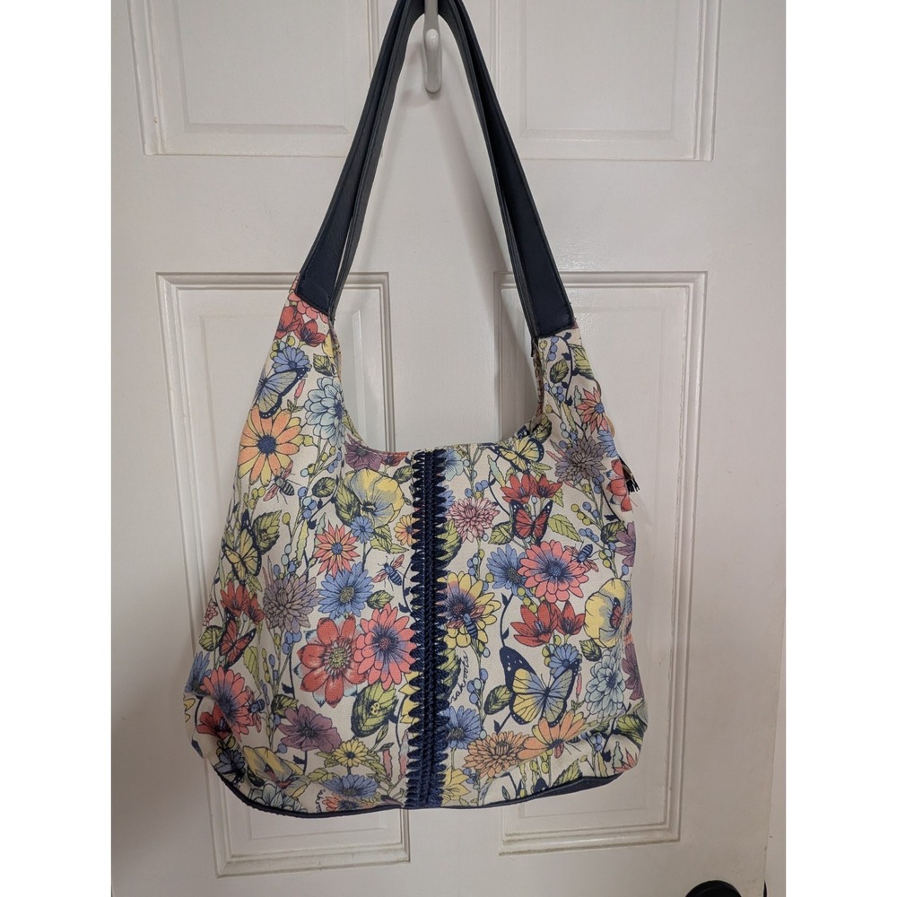 Sakroots Blue Floral Print Crossbody Bag Zip Closure Adjustable Strap Pockets